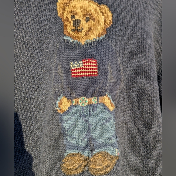 Polo Ralph Lauren | Iconic Classic Bear Crewneck Sweater Large Navy Unisex - Picture 7 of 16